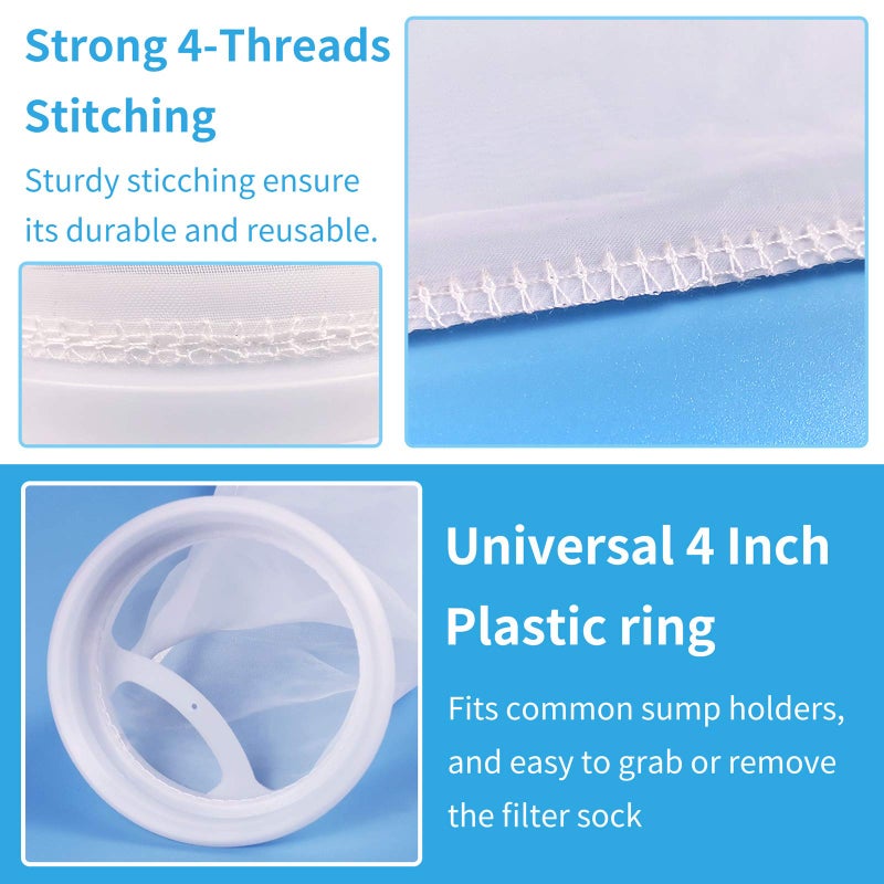 Conie ZCONIEY Filter Socks 180 Micron 4 Inch Opening x 14 Inch Long Aquarium Nylon Filter Bags Felt Filter 3Pack - Image 3